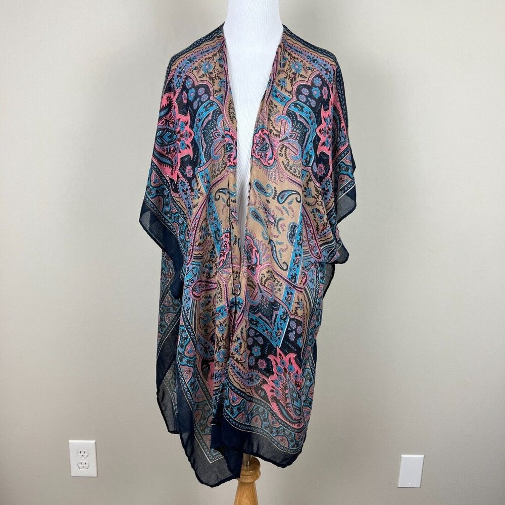 Soft Surroundings Kimono Topper One Size Colorful Floral Paisley Lightweight‎